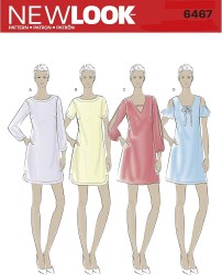6467 New Look V Neck, Cold Shoulder Shift Dress Variety Pattern 10-22 New